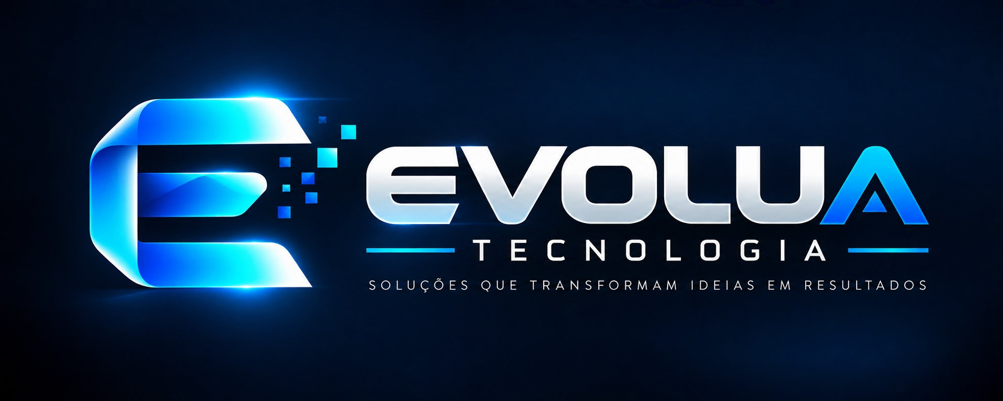 Logomarca escolhida da Evolua Tecnologia, em azul e prata